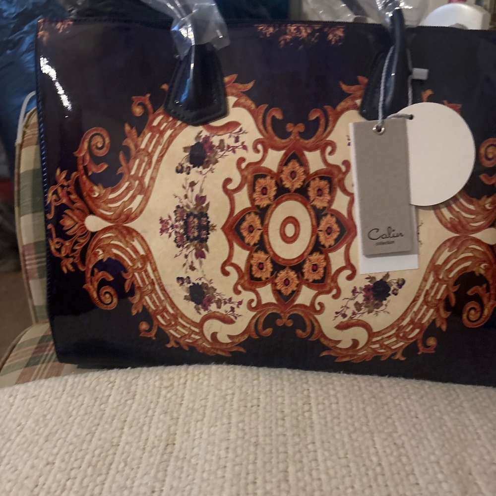 Navy blue printed purse